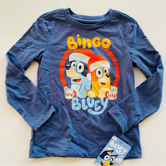 Bluey | Christmas Hot Coco Bingo Bluey Lonf Sleeve T-shirt NWT 5T - Picture 1 of 6